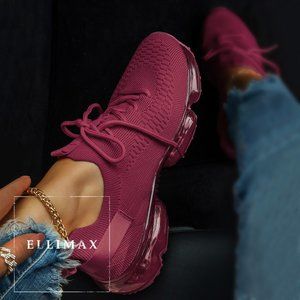 NEW🔥Burgundy Wine Lace-Up Bubble Cushion Sneaker